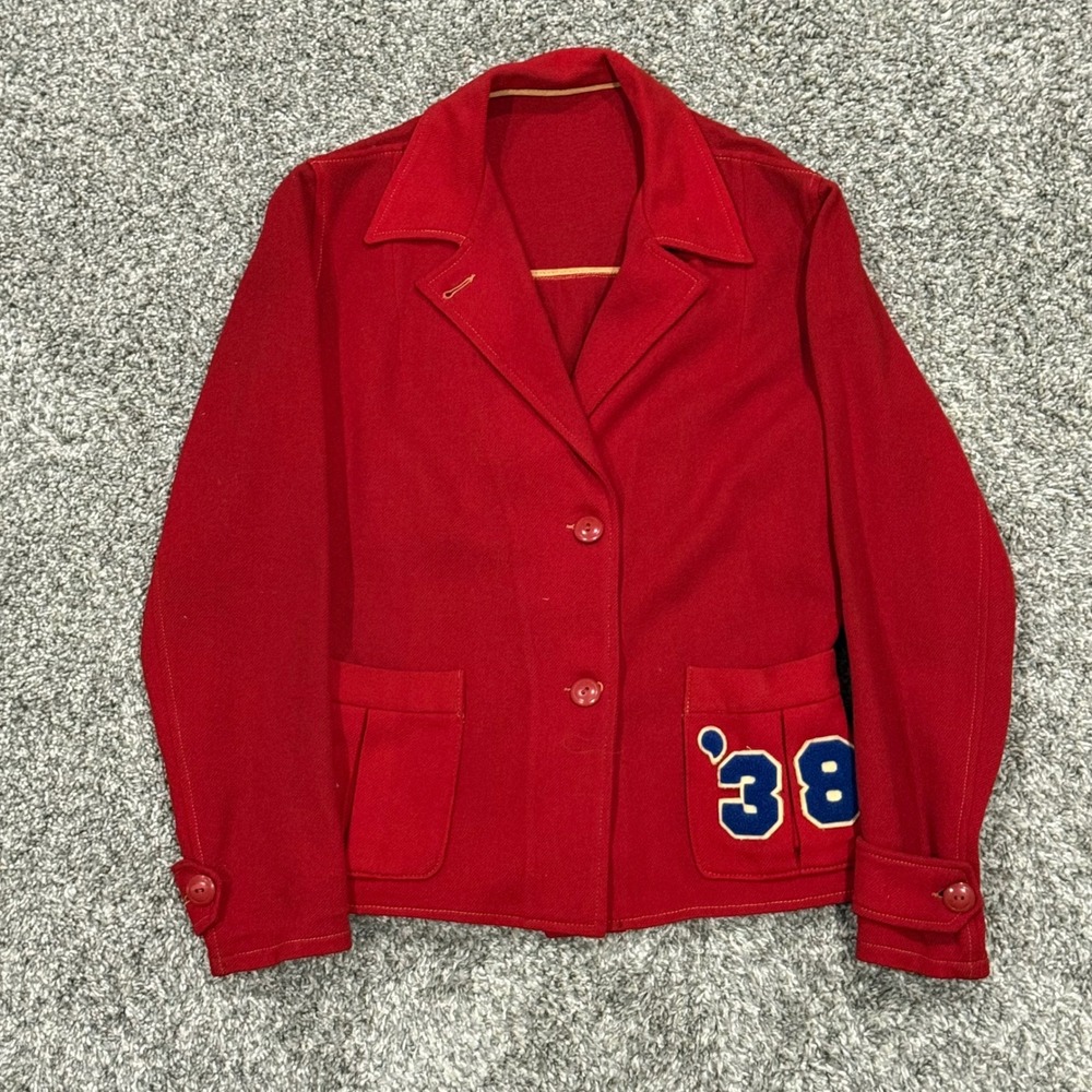 Vintage 1938 Burghardt Milwaukee Wool Varsity Blazer Chenille Patch 30s Sz Small